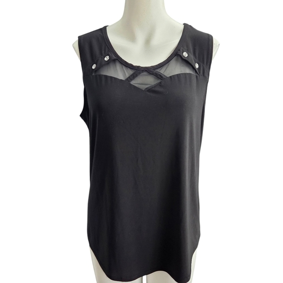 Adele & May Black Sleeveless Blouse With Peek A Boo Detail At Neckline SZ Large - Picture 1 of 7